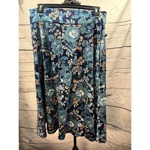 Agnes & Dora Women's Medium Floral Maxi Skirt Navy Blue Teal Peach
